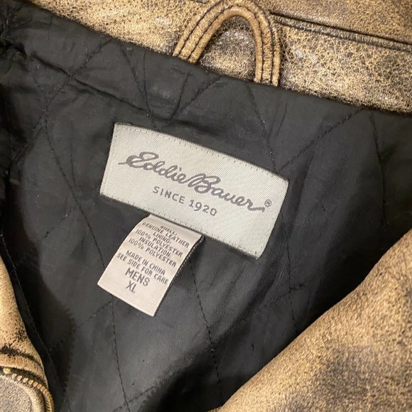 Eddie Bauer Genuine Distressed Brown Leather Jacket - Picture 3 of 8